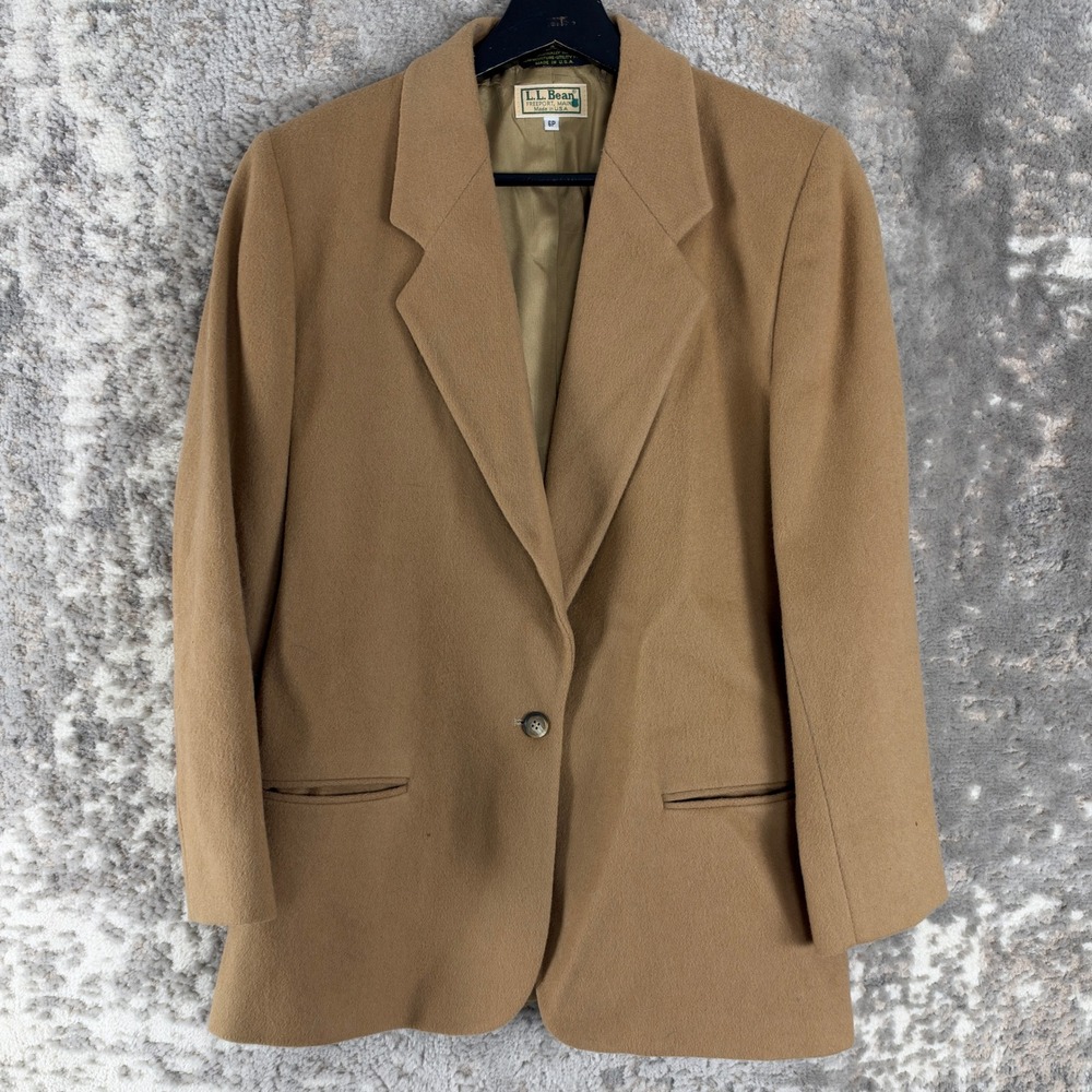 L.L. Bean Petites Size 6p Vintage Wool Blend Blazer Jacket Tan Long Sleeve Women